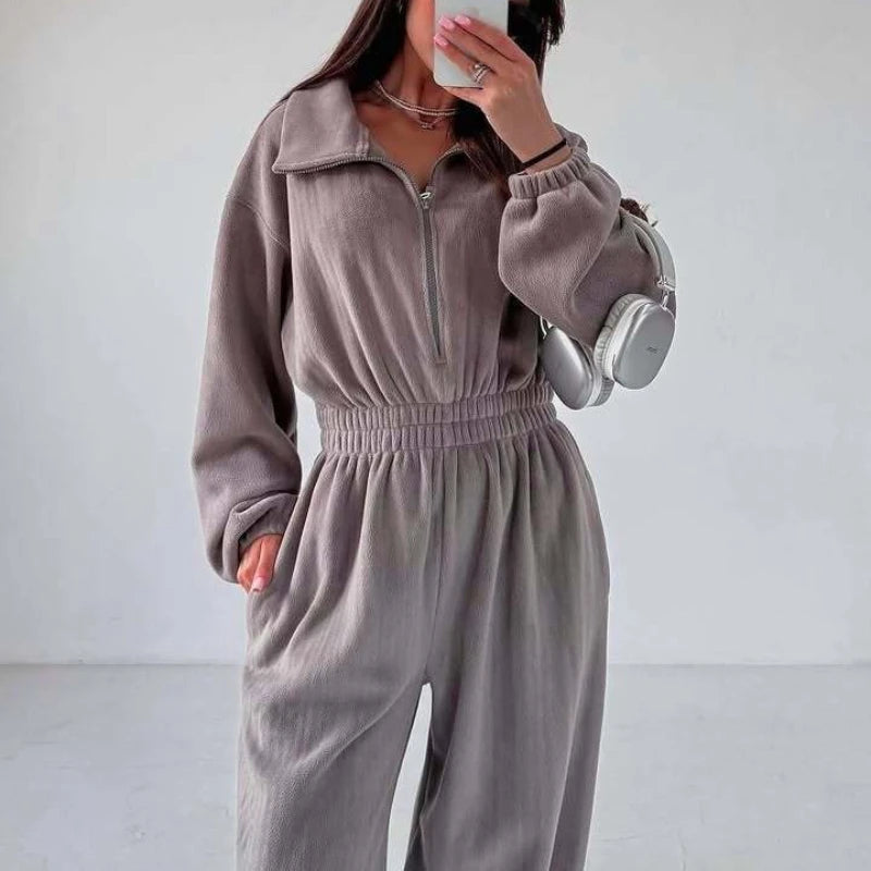 Woman Clothing New Fashion Long-Sleeved Jumpsuit Women'S Casual Semi-Open Elastic Waist Jumpsuit Elegant Woman Jumpsuit
