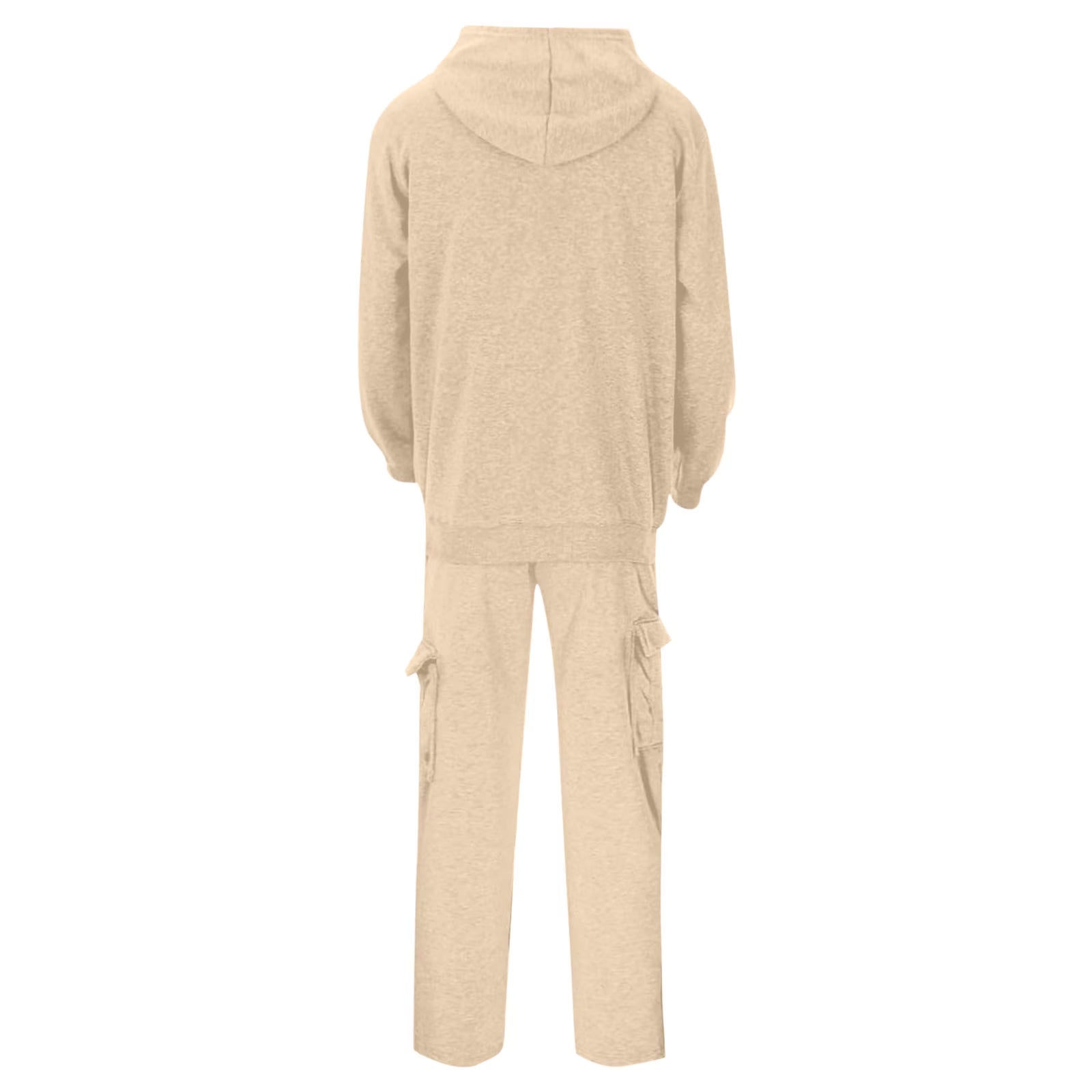 Track Suit Men Full Zip Hooded Sweatshirt Sets Matching Wide Leg Cargo Pants 2 Piece Outfit Beige,L
