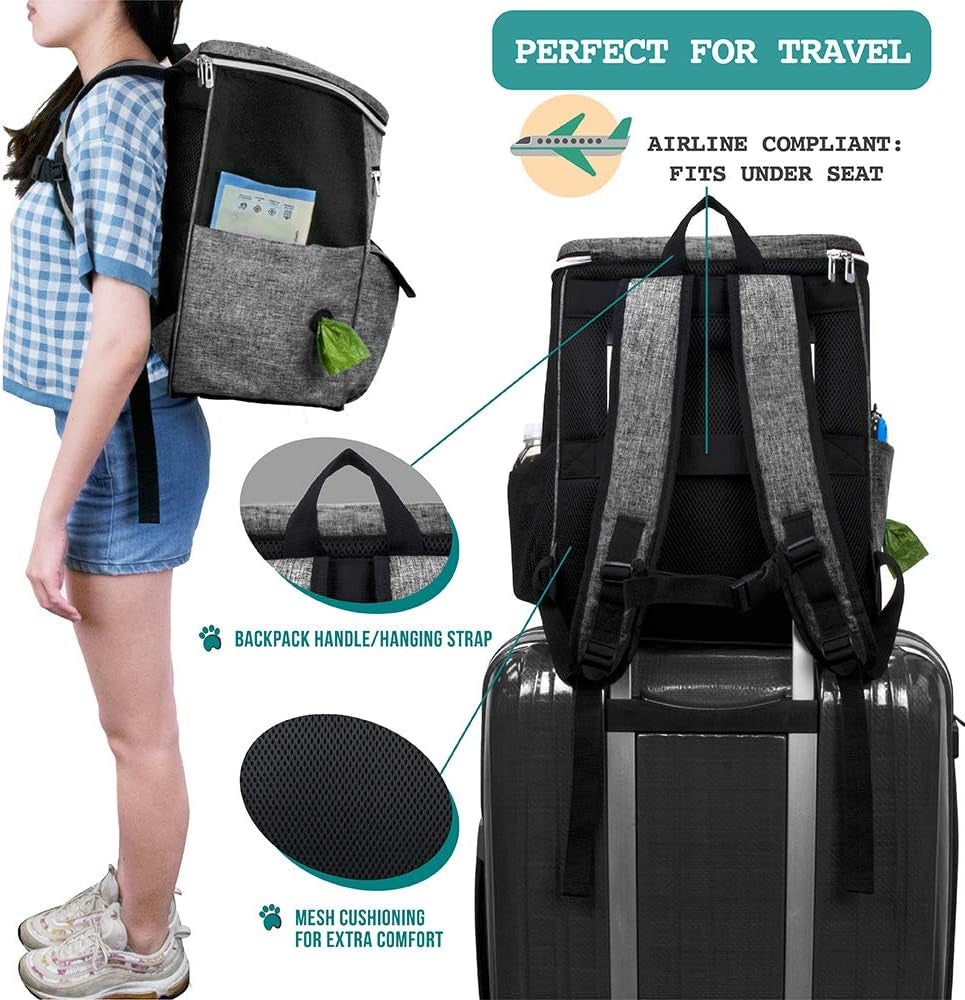 Dog Travel Backpack 27L Airline Approved Pet Supplies Bag, Gray