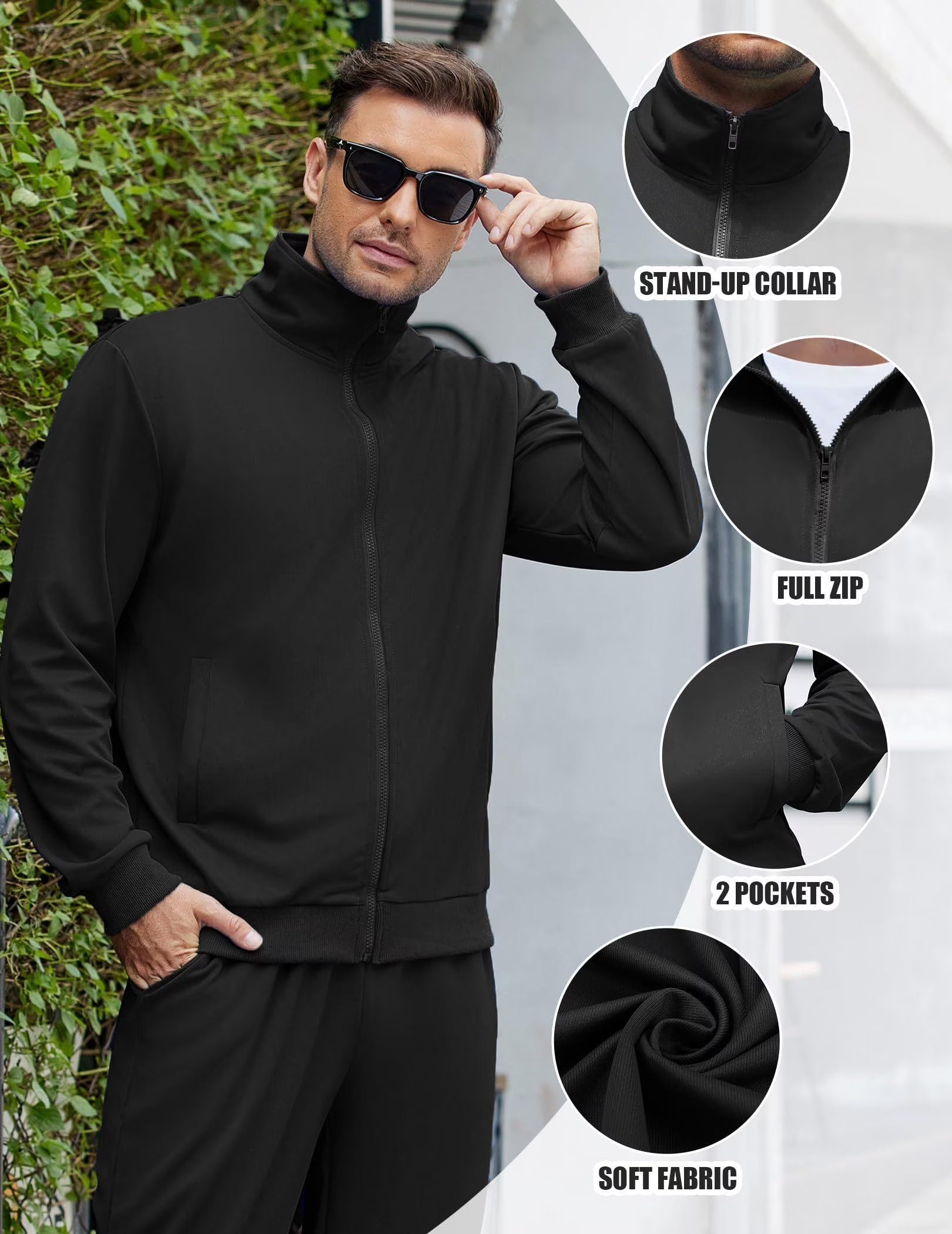 Mens Jogger Sets Casual Full Zip Jogging Sweat Suit Workout Sports Set Sportswear Gym Track Suit