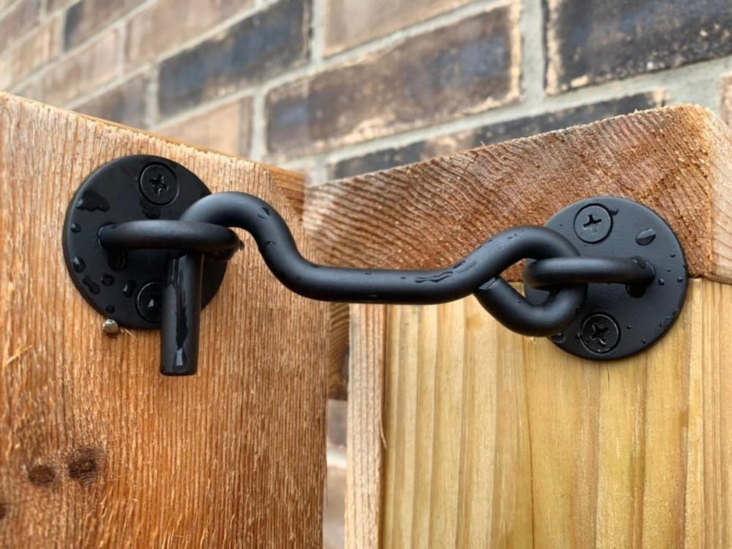 4" Privacy Hook and Eye Gate Door Latch, Easy Barn Door Lock, Black