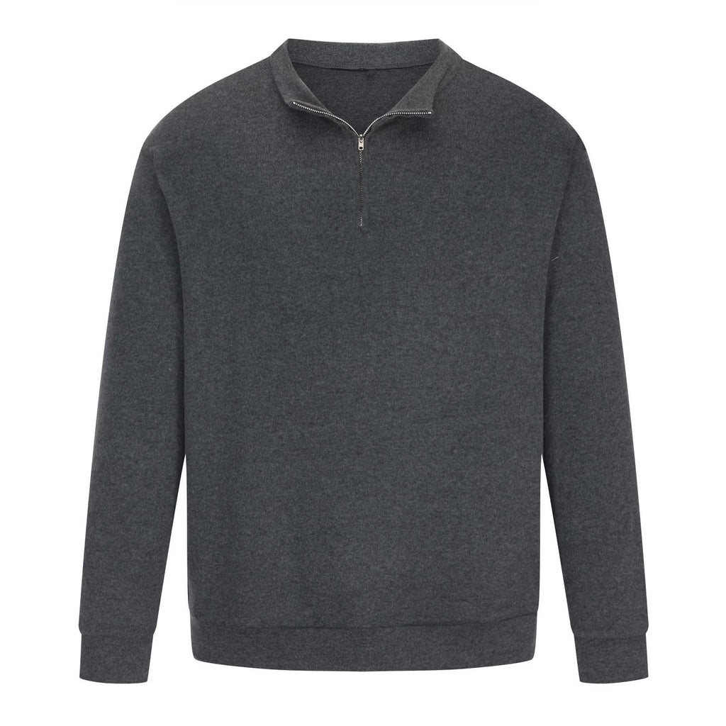 Casual 1/4 Zip Pola Sweatshirt Tops for Men plus Size Spring Trendy Long Sleeve Velvet Warm Sweater Coat Solid Color Big and Tall Loose Regular Fitted Thin Jackets #01-Gray M