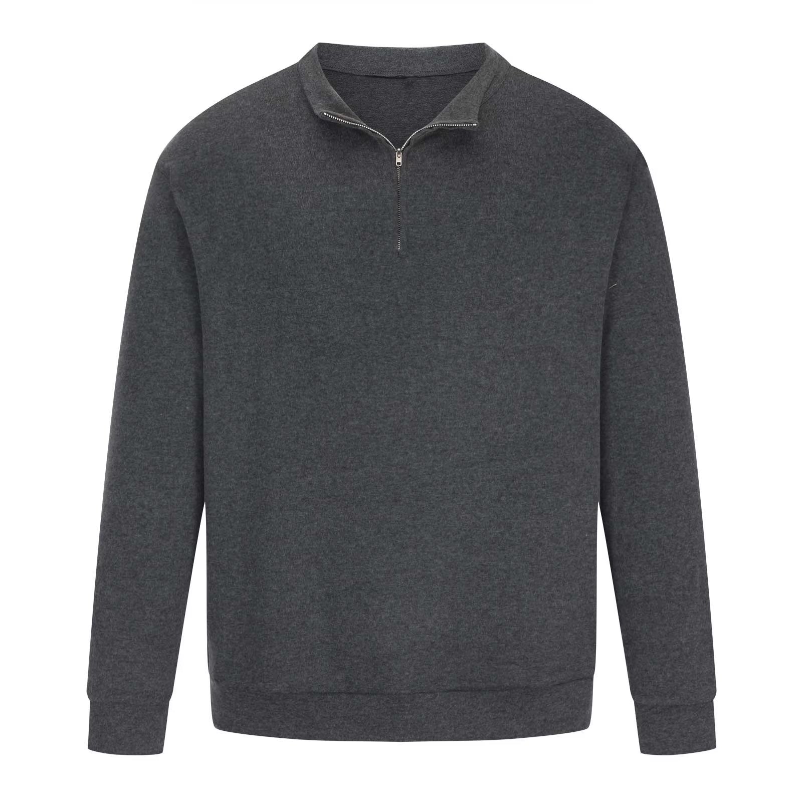 Casual 1/4 Zip Pola Sweatshirt Tops for Men plus Size Spring Trendy Long Sleeve Velvet Warm Sweater Coat Solid Color Big and Tall Loose Regular Fitted Thin Jackets #01-Gray M