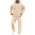 Track Suit Men Full Zip Hooded Sweatshirt Sets Matching Wide Leg Cargo Pants 2 Piece Outfit Beige,L