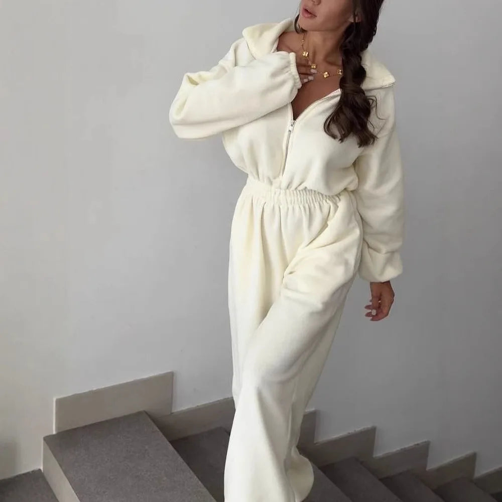 Woman Clothing New Fashion Long-Sleeved Jumpsuit Women'S Casual Semi-Open Elastic Waist Jumpsuit Elegant Woman Jumpsuit
