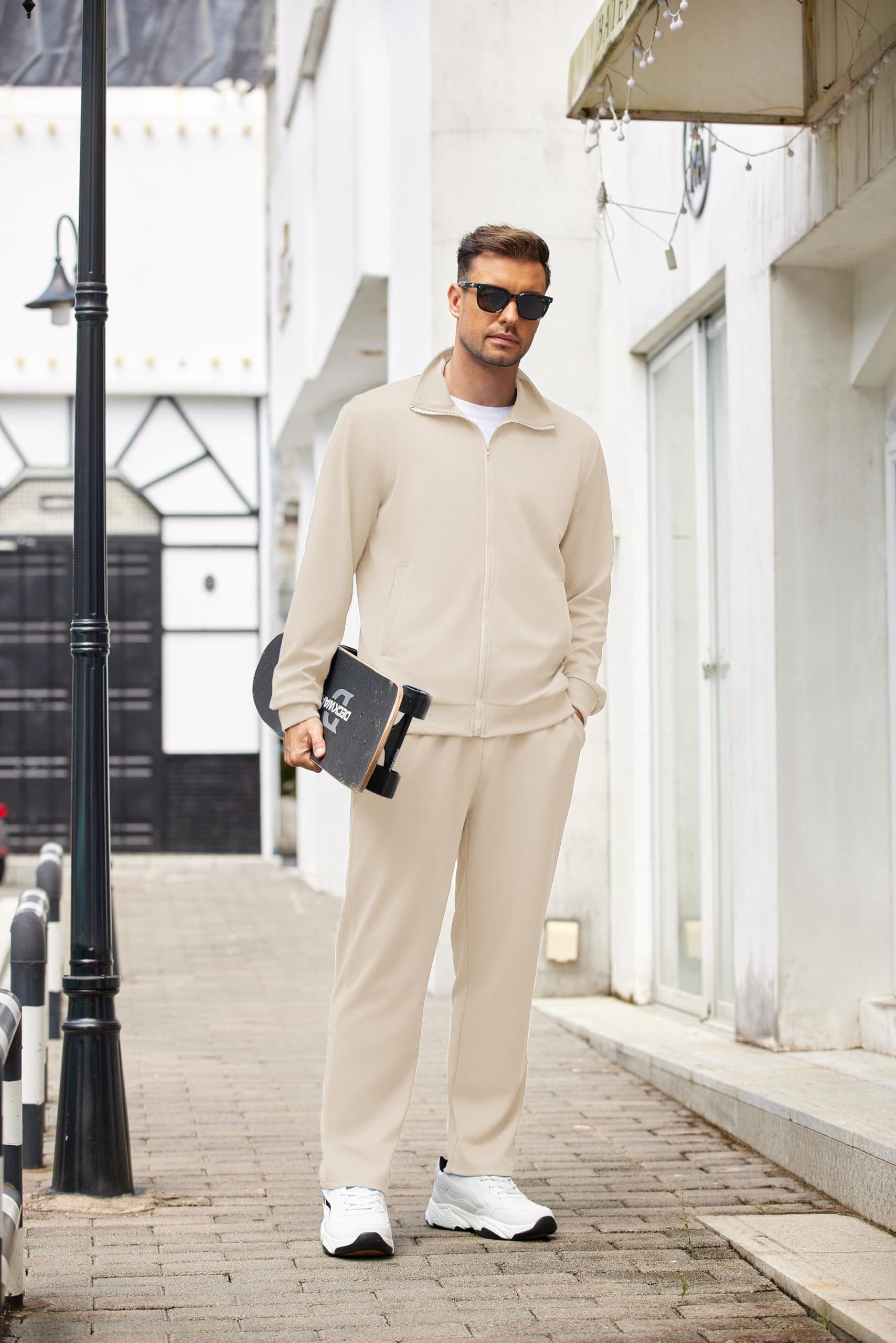 Mens Jogger Sets Casual Full Zip Jogging Sweat Suit Workout Sports Set Sportswear Gym Track Suit