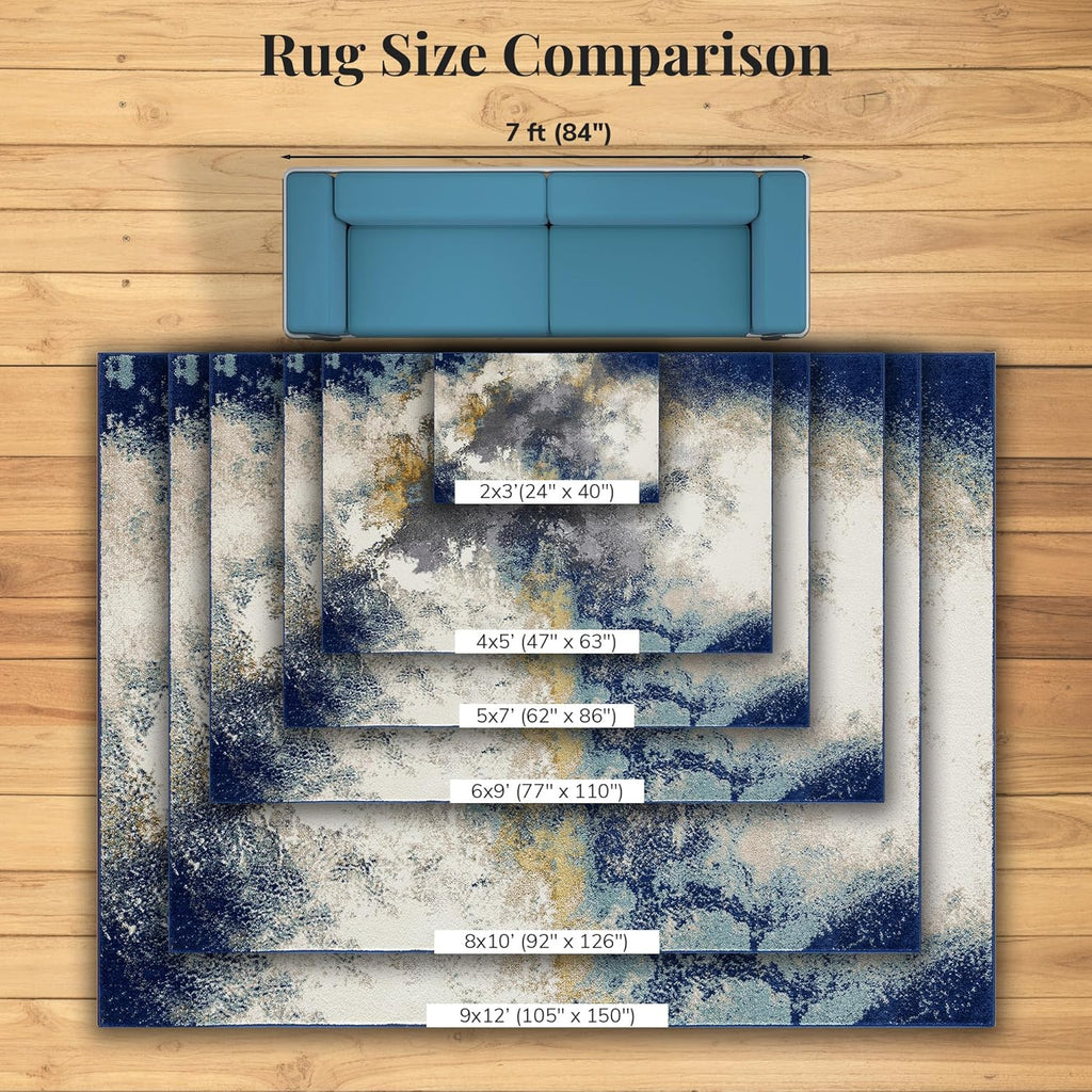 Modern Abstract Medium Pile Area Rug Blue 2X3