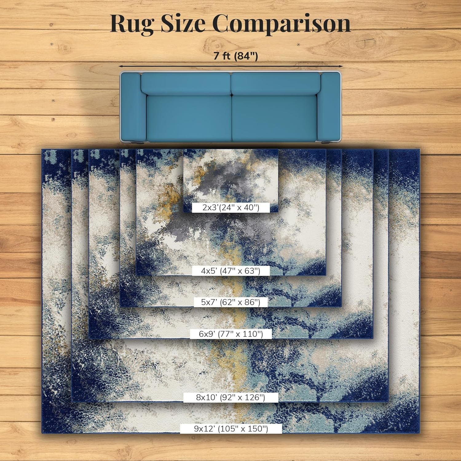 Modern Abstract Medium Pile Area Rug Blue 2X3