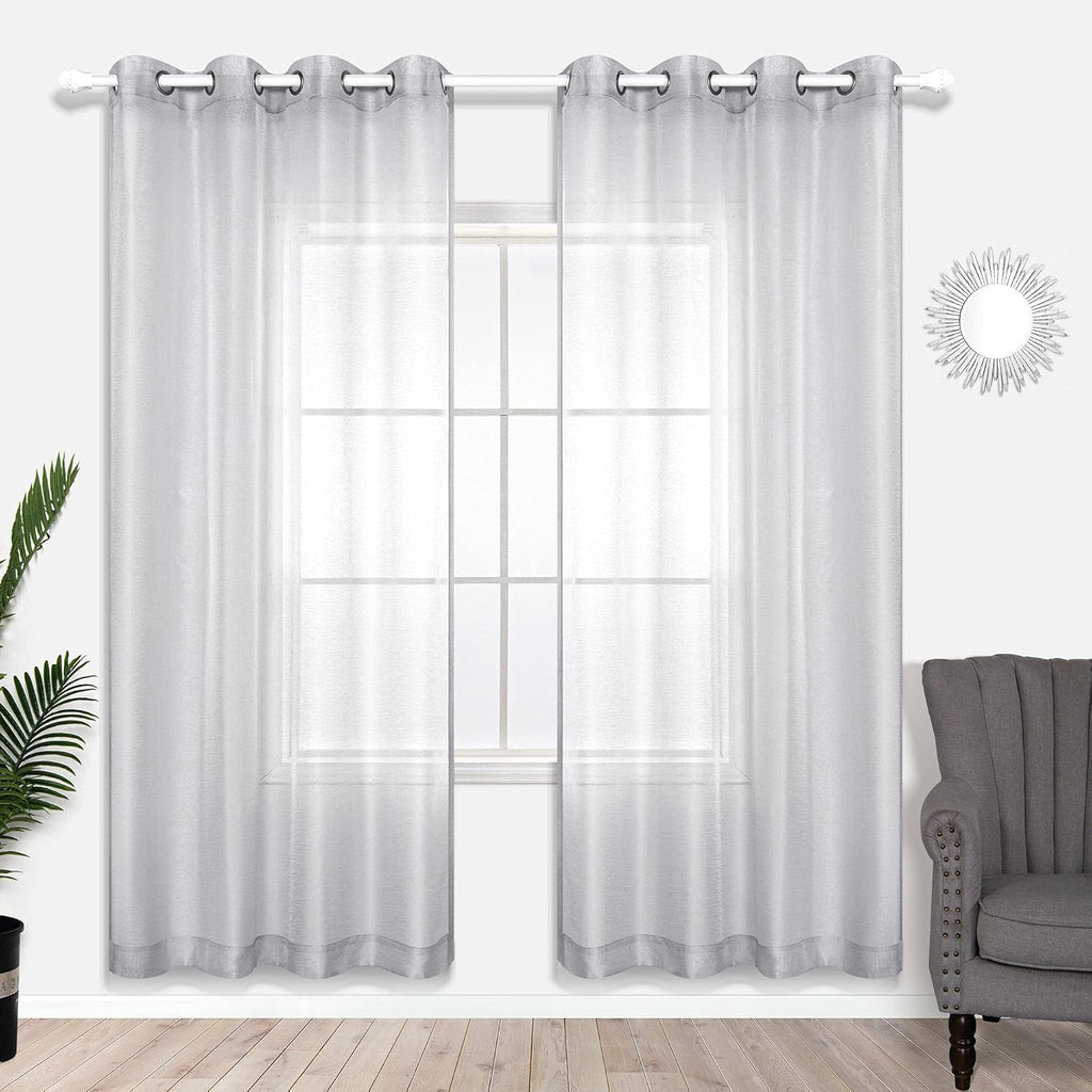 Silver Sheer Curtains, Luxury Curtain for Living Room Bedroom, Light Grey Grommet Backdrop Curtains for Party, 52 X 84 Inch Length, 2 Panels Set, Gray