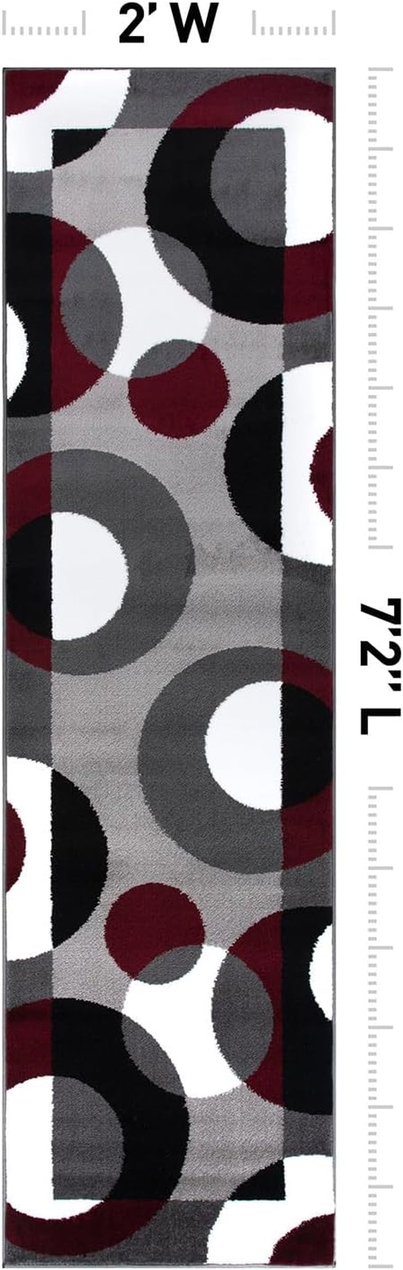 Circles Modern Soft Living Room Runner Rug Burgundy 2' X 7'2"