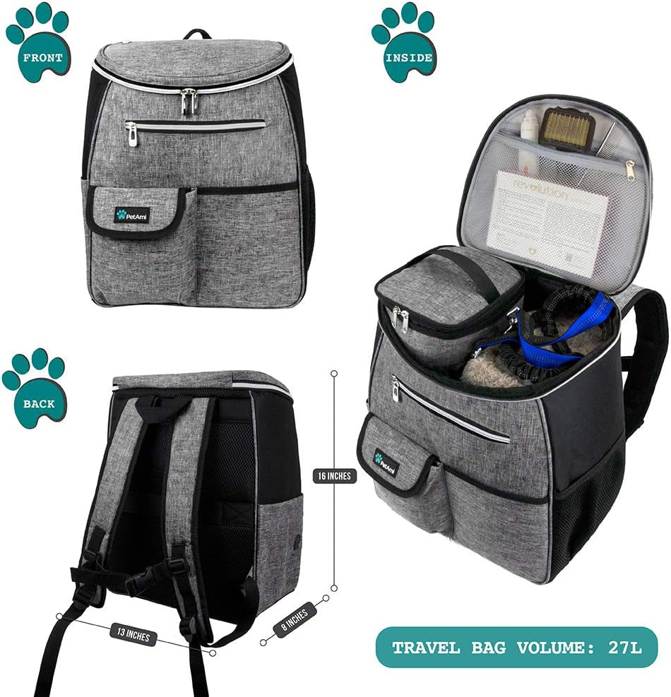 Dog Travel Backpack 27L Airline Approved Pet Supplies Bag, Gray