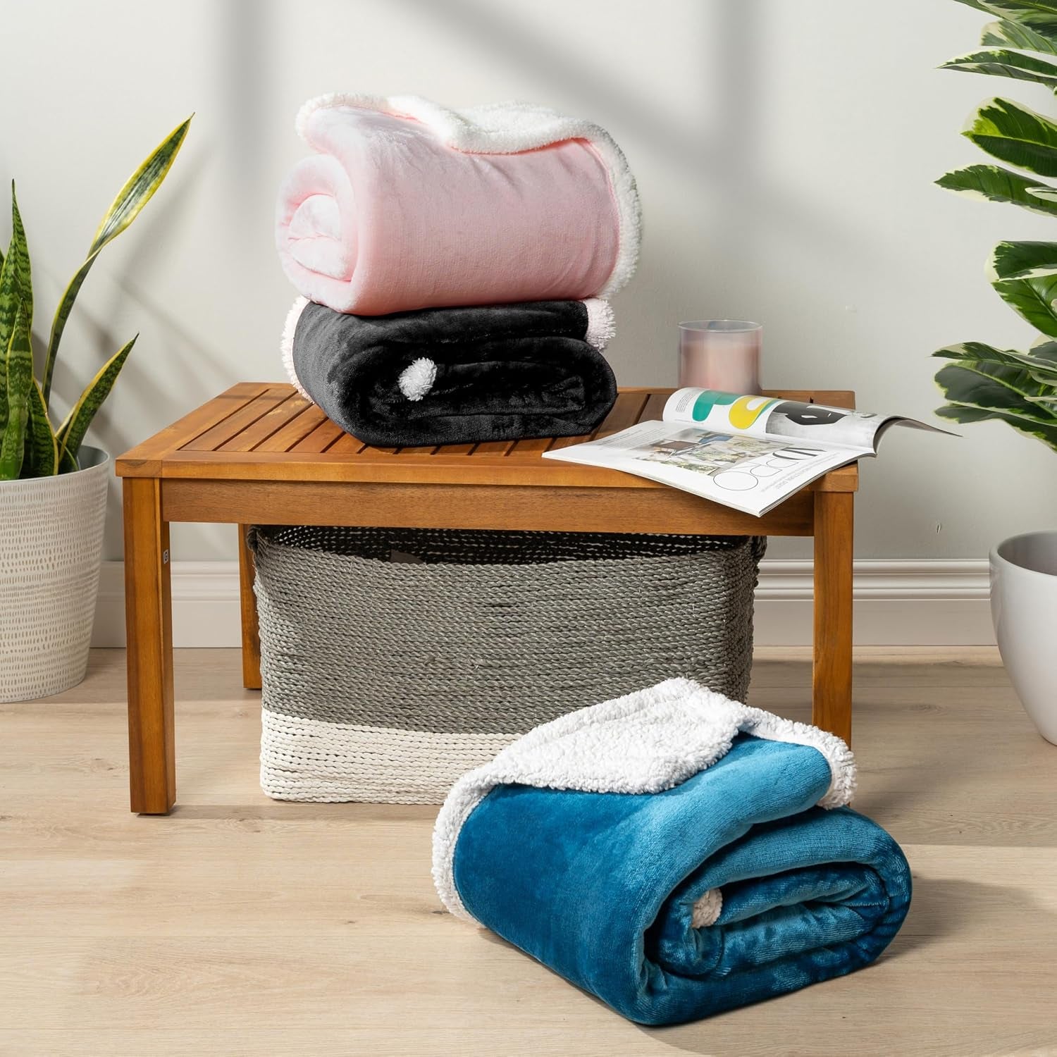 Sherpa Fleece Throw Blanket for Couch, Teal Blue, Plush Soft Fuzzy Sofa Blanket, Cozy Reversible Winter Throw for Women Men, 50X60 Inches
