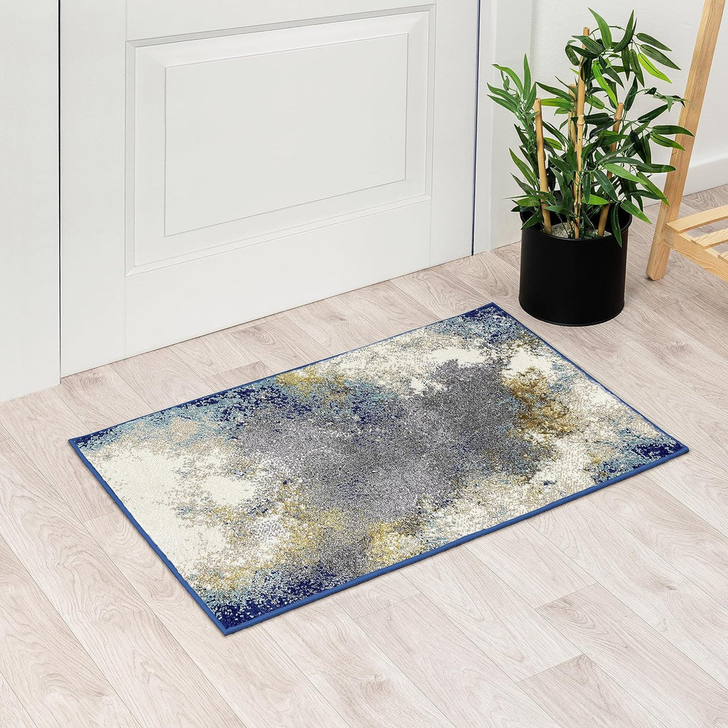 Modern Abstract Medium Pile Area Rug Blue 2X3