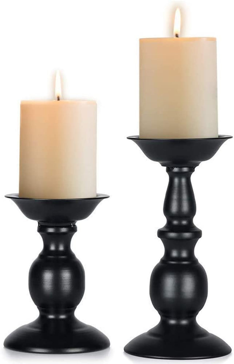 Black Candle Holder for Pillars: Rustic Metal Candle Stands Set