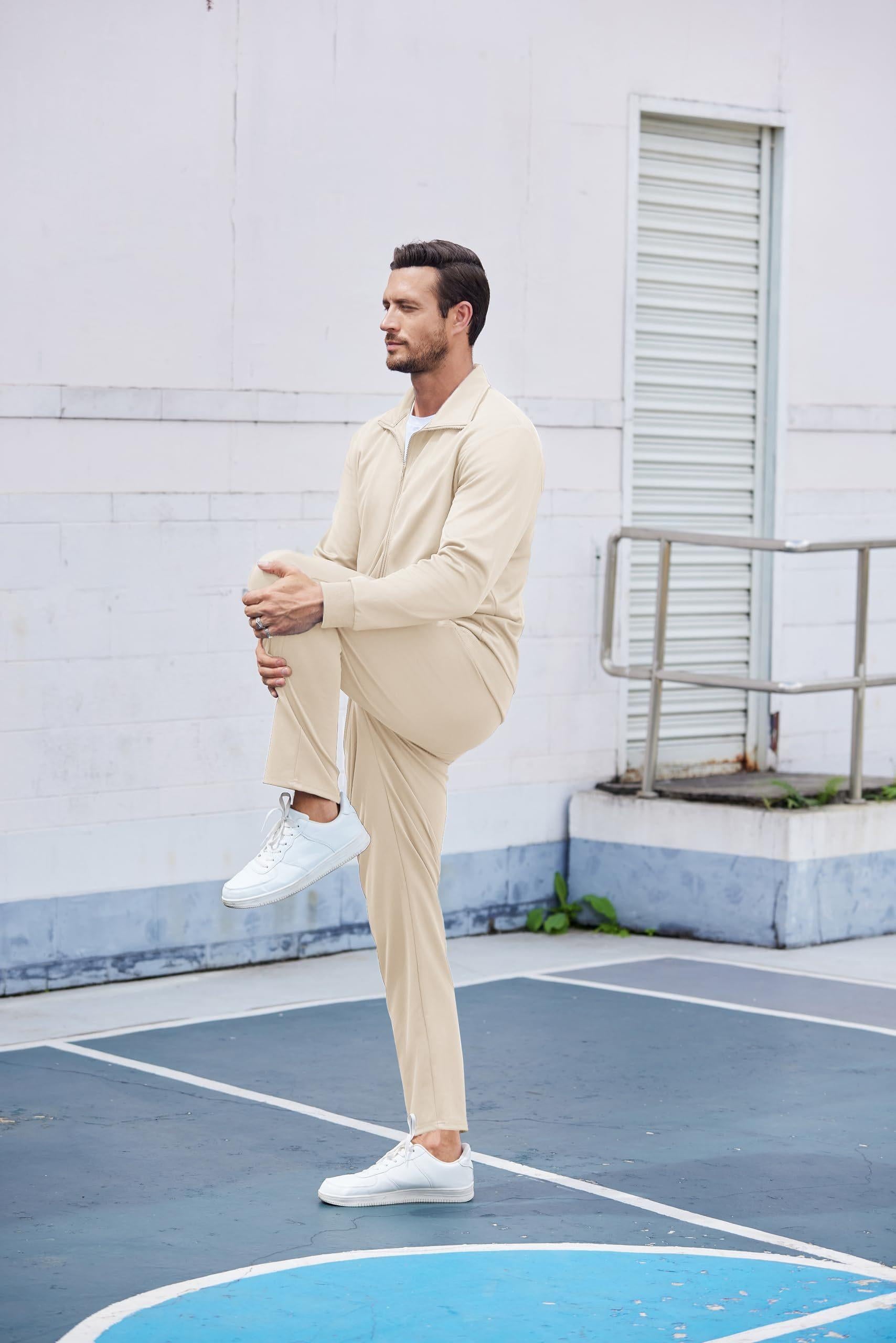 Mens Jogger Sets Casual Full Zip Jogging Sweat Suit Workout Sports Set Sportswear Gym Track Suit