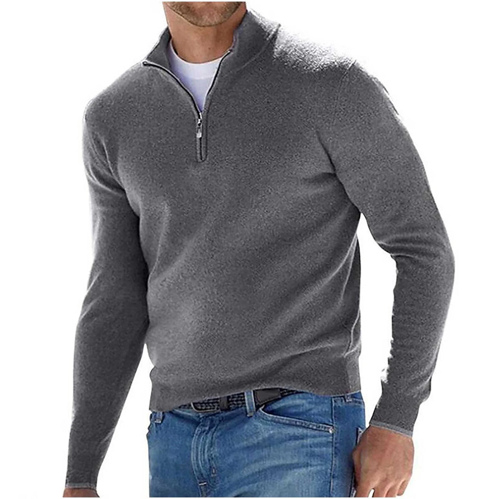 Casual 1/4 Zip Pola Sweatshirt Tops for Men plus Size Spring Trendy Long Sleeve Velvet Warm Sweater Coat Solid Color Big and Tall Loose Regular Fitted Thin Jackets #01-Gray M