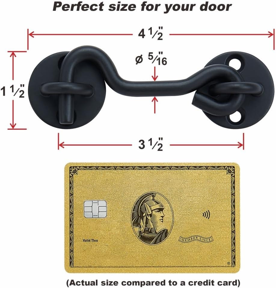 4" Privacy Hook and Eye Gate Door Latch, Easy Barn Door Lock, Black