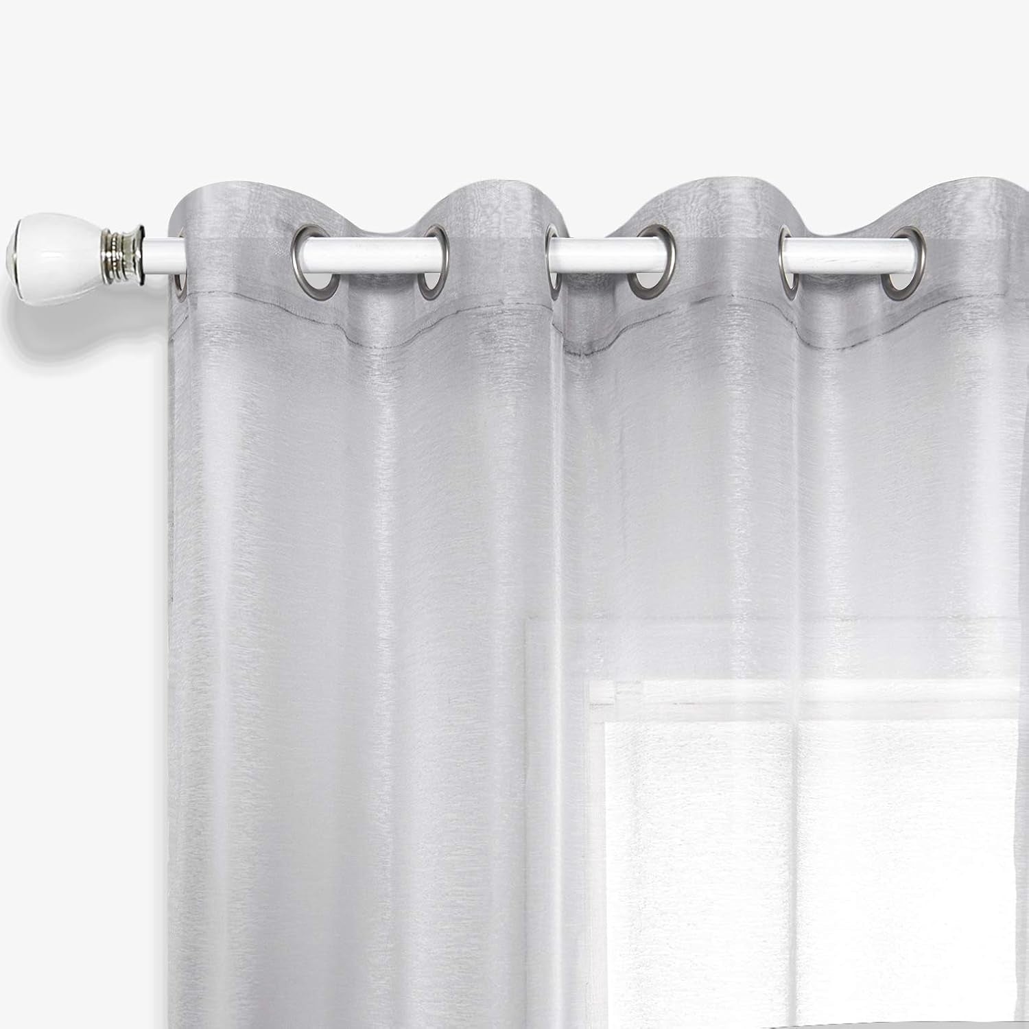 Silver Sheer Curtains, Luxury Curtain for Living Room Bedroom, Light Grey Grommet Backdrop Curtains for Party, 52 X 84 Inch Length, 2 Panels Set, Gray