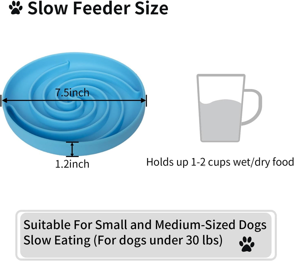 Slow Feeder Dog Bowls, Dishwasher Microwave Safe Silicone Puppy Puzzle Bowl with Non-Slip Design for Eating (Sky Blue)