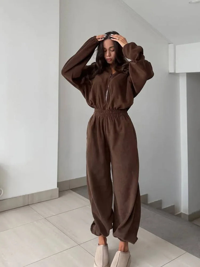 Woman Clothing New Fashion Long-Sleeved Jumpsuit Women'S Casual Semi-Open Elastic Waist Jumpsuit Elegant Woman Jumpsuit