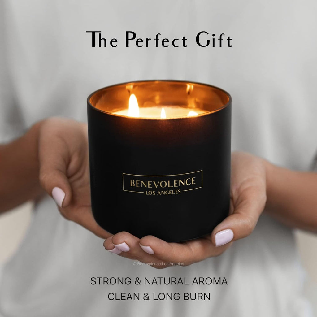Premium Bergamot & Jasmine Large 3-Wick Scented Candle – 45-Hour Burn – Luxury Natural Soy Candle for Home – Aromatherapy & Room Decor – 14.5Oz