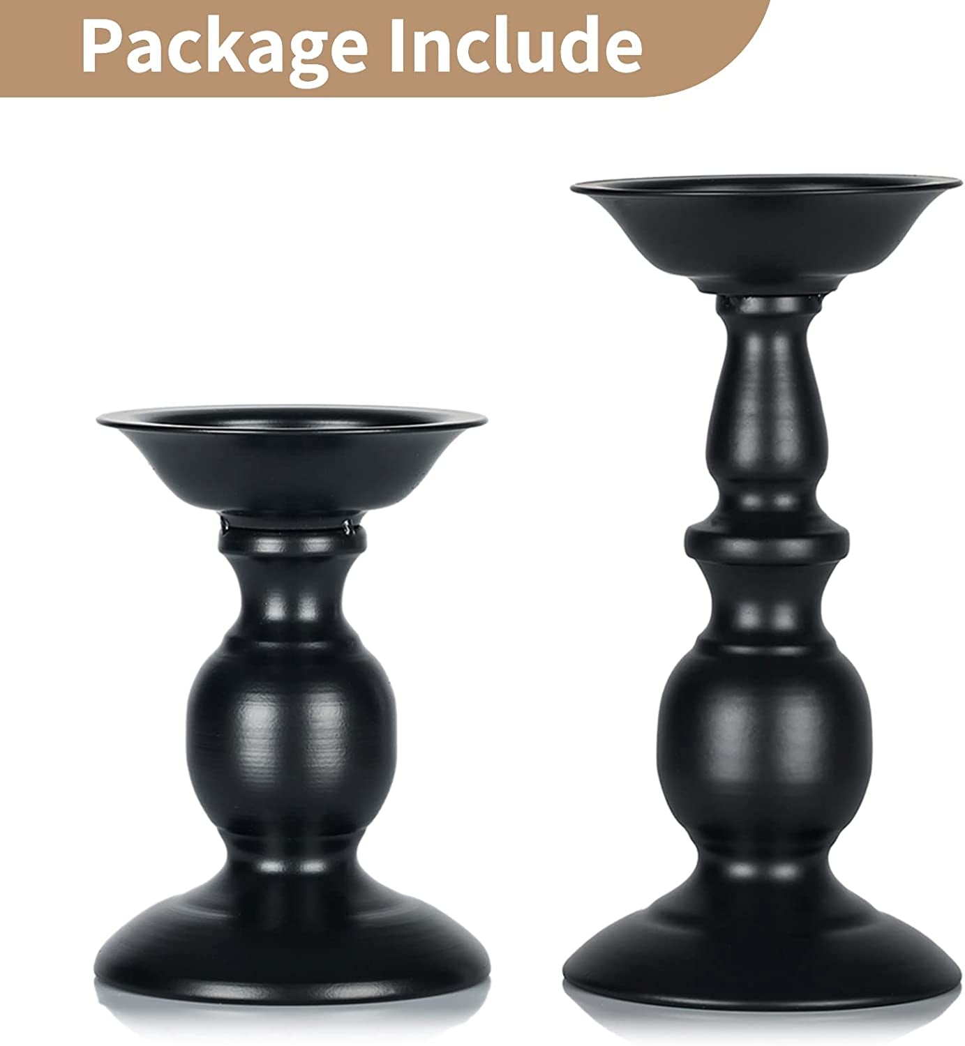 Black Candle Holder for Pillars: Rustic Metal Candle Stands Set
