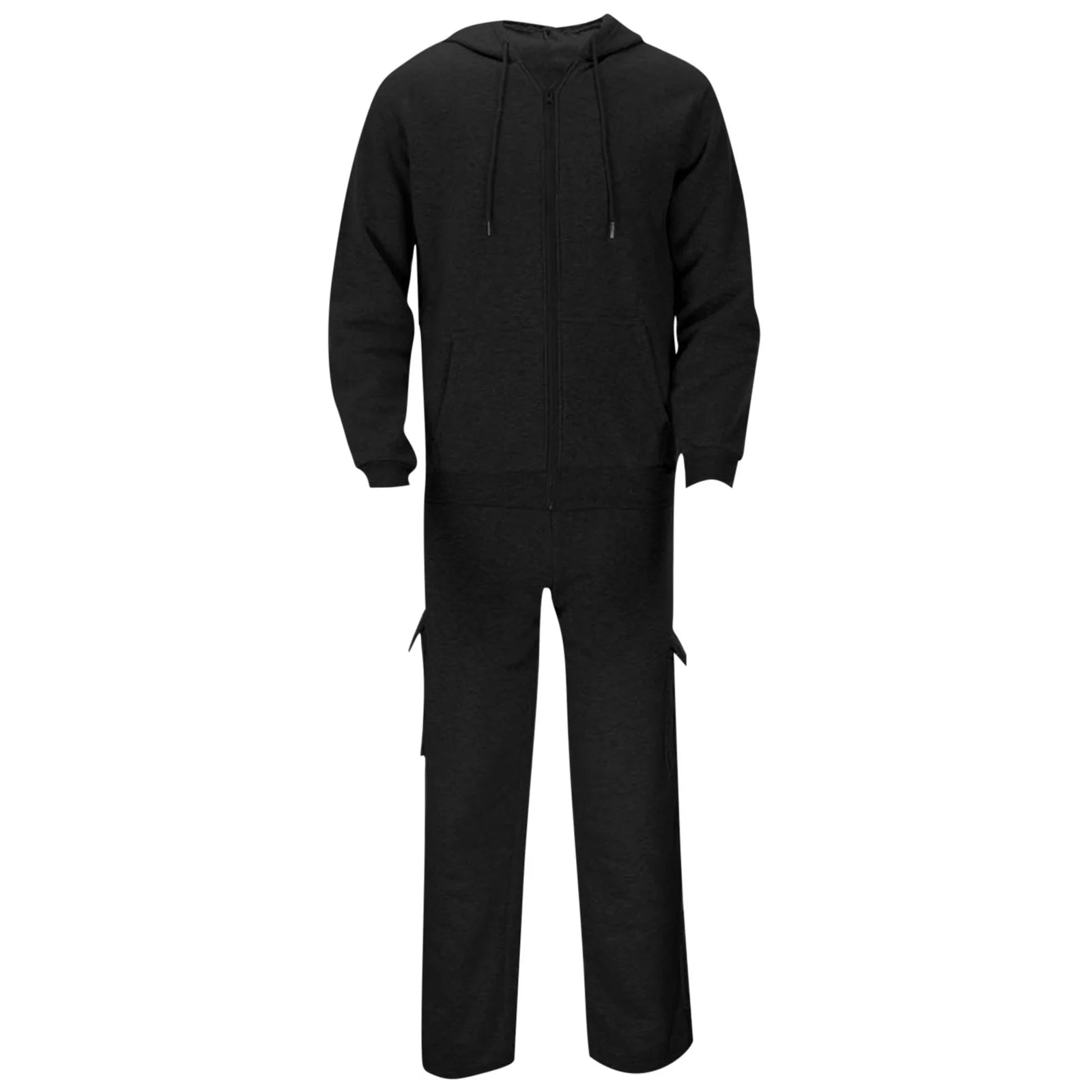 Track Suit Mens Full Zip Hooded Sweatshirt Sets Matching Wide Leg Cargo Pants 2 Piece Outfit Black,Xxl