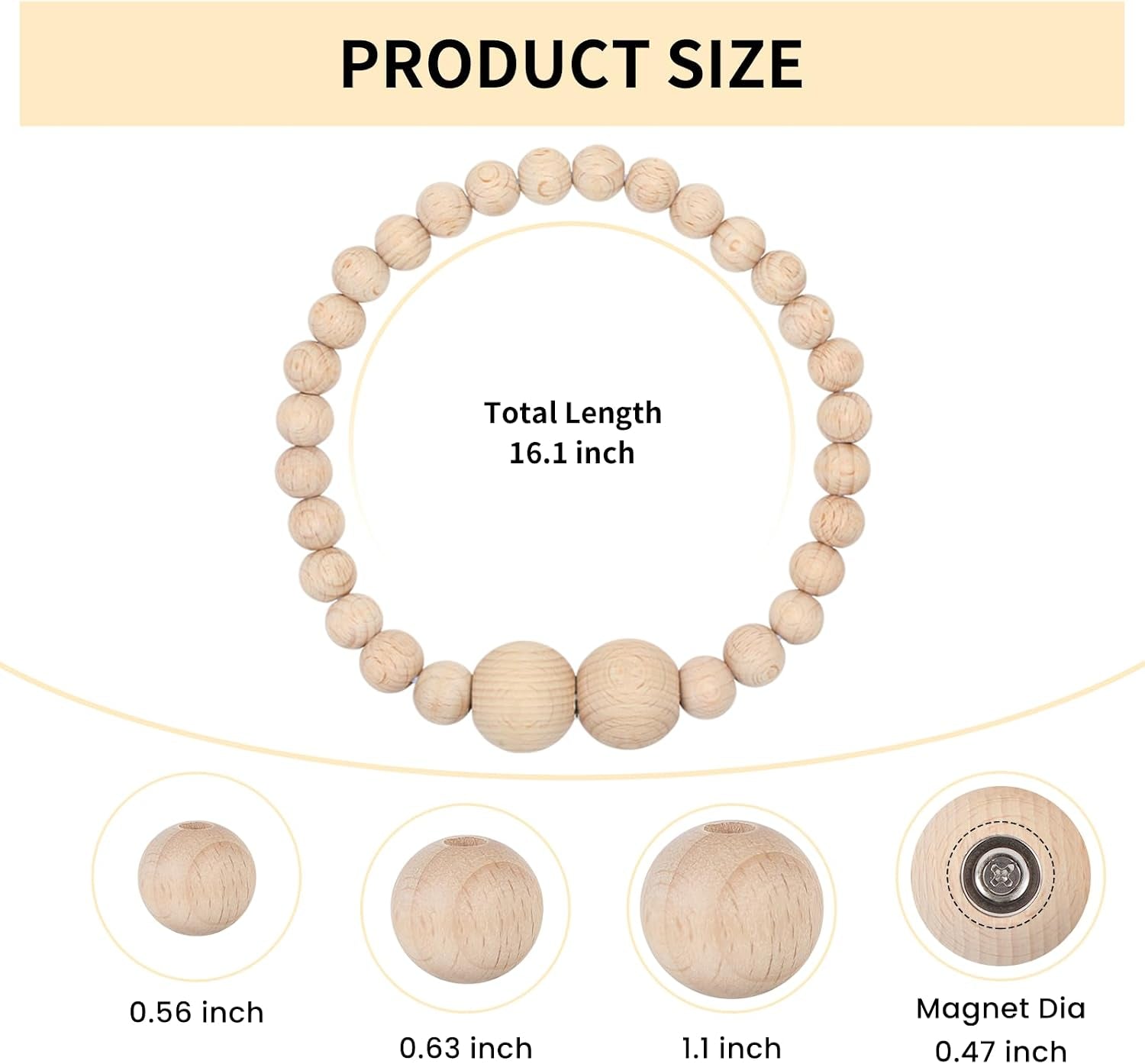 Magnetic Curtain Tiebacks, 4 Pack Wood Bead Curtain Holdbacks