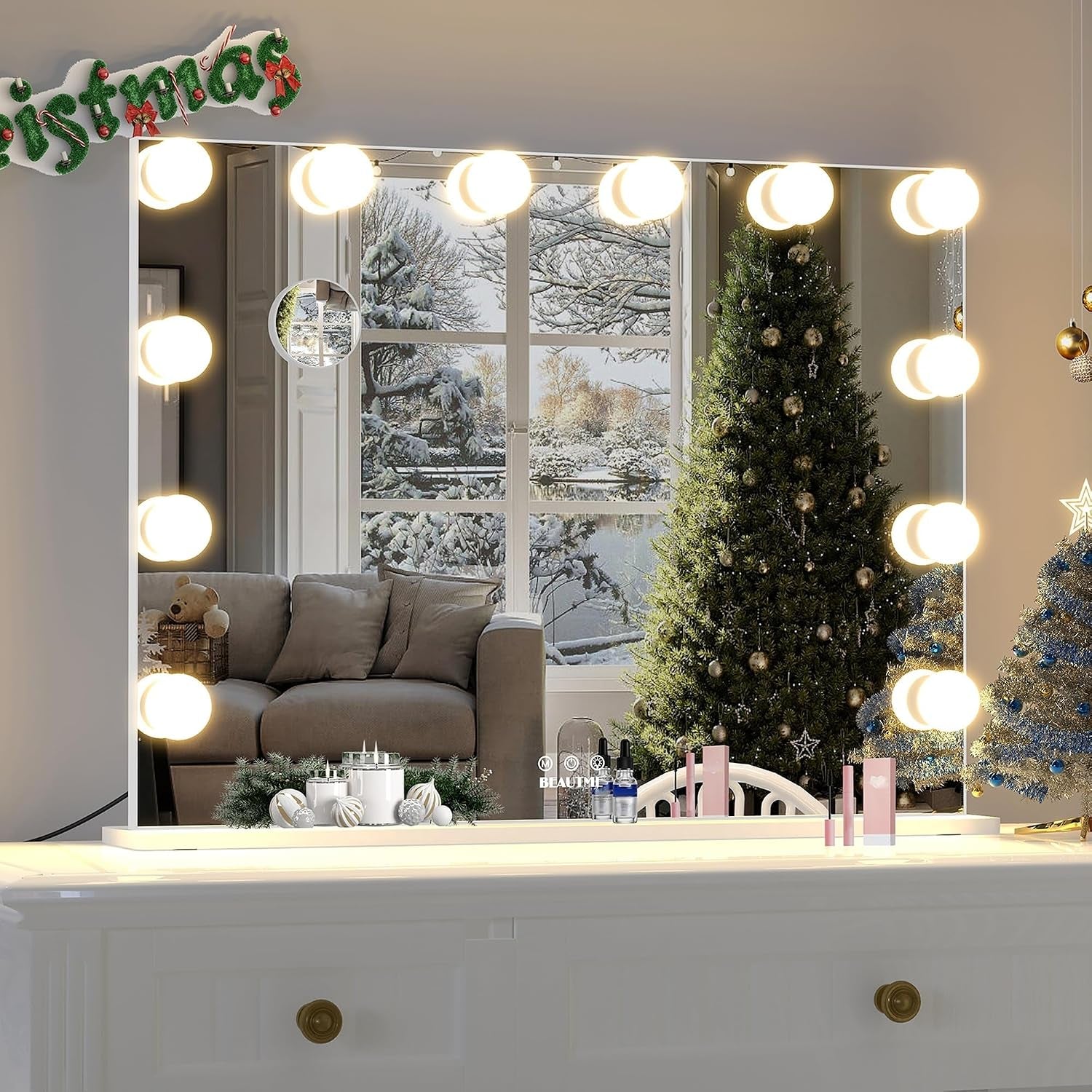 Vanity Mirror with Lights, Touch Control, 28.3 X 21.3 Inch White