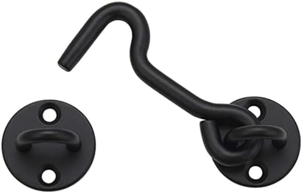 4" Privacy Hook and Eye Gate Door Latch, Easy Barn Door Lock, Black