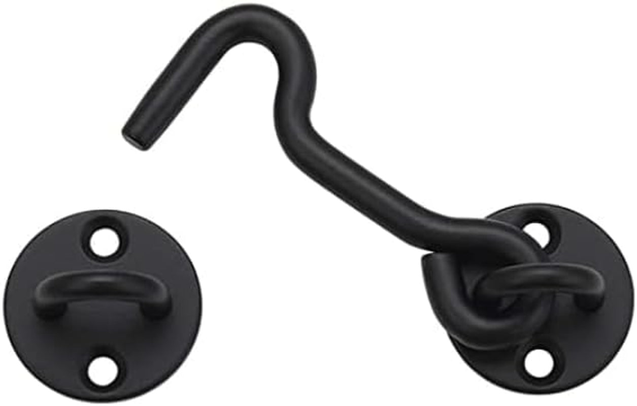4" Privacy Hook and Eye Gate Door Latch, Easy Barn Door Lock, Black