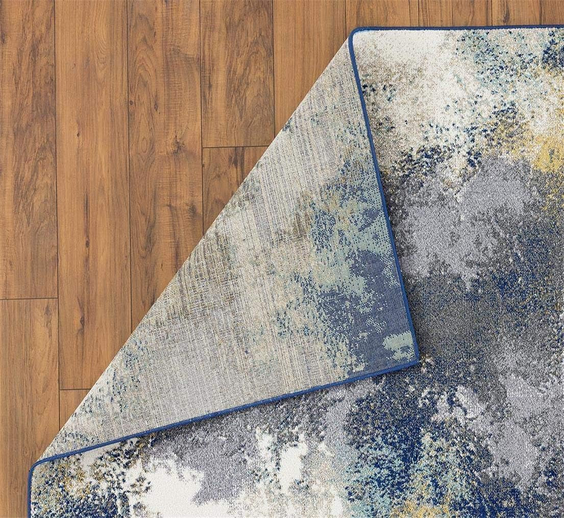 Modern Abstract Medium Pile Area Rug Blue 2X3
