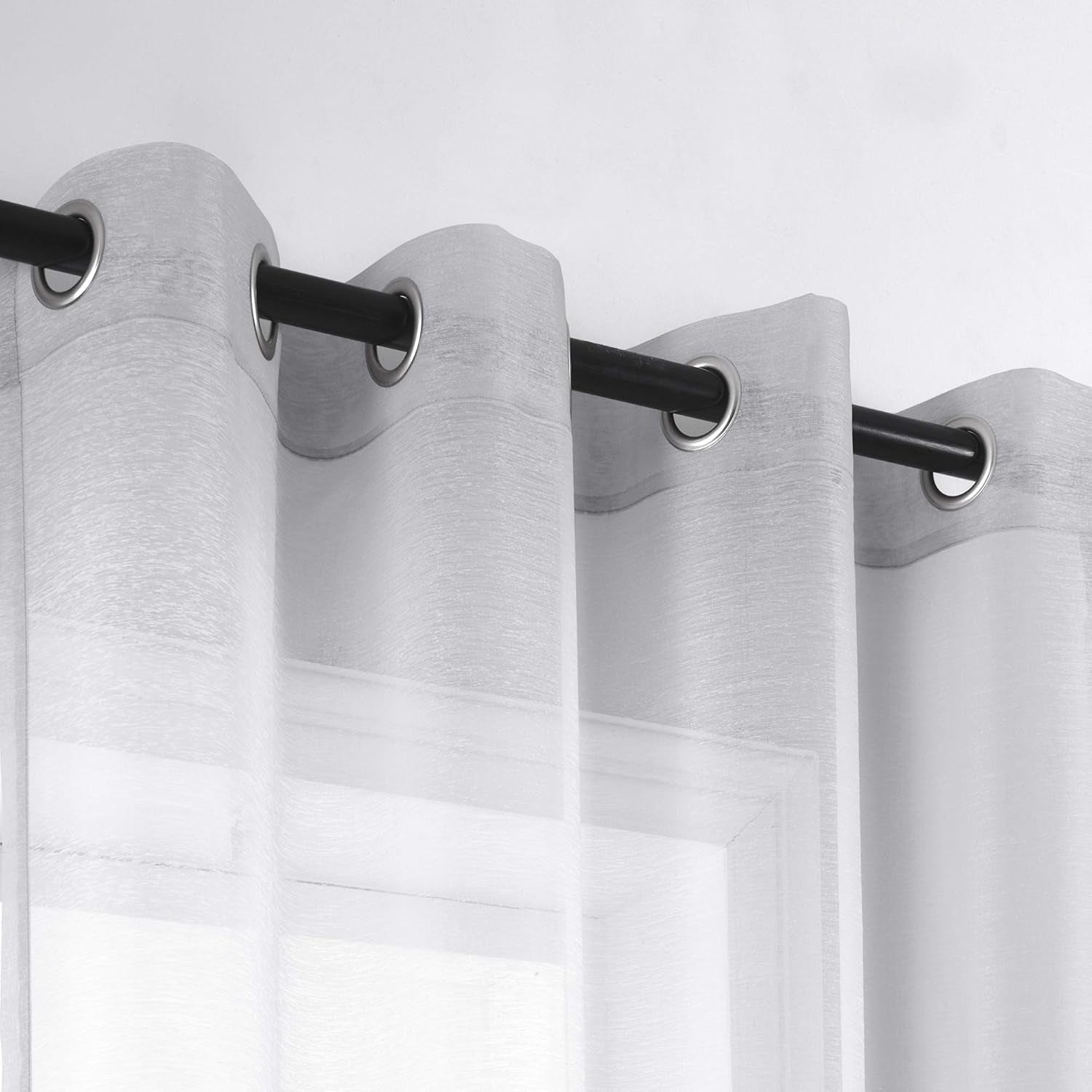 Silver Sheer Curtains, Luxury Curtain for Living Room Bedroom, Light Grey Grommet Backdrop Curtains for Party, 52 X 84 Inch Length, 2 Panels Set, Gray