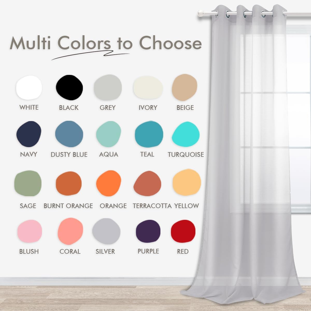 Silver Sheer Curtains, Luxury Curtain for Living Room Bedroom, Light Grey Grommet Backdrop Curtains for Party, 52 X 84 Inch Length, 2 Panels Set, Gray