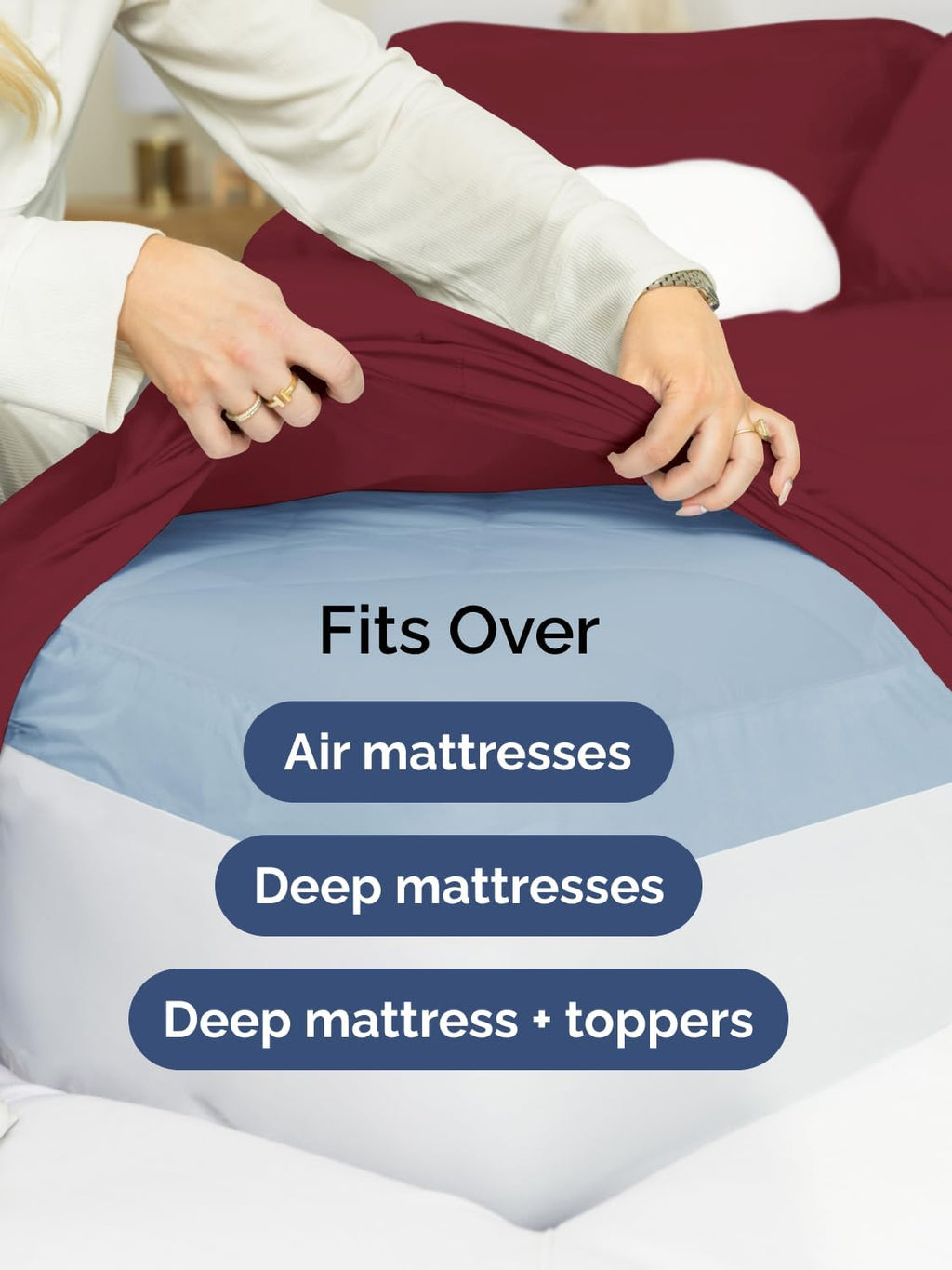 Extra Deep Twin Sheet Set - 4 Piece Breathable & Cooling Sheets - Burgundy