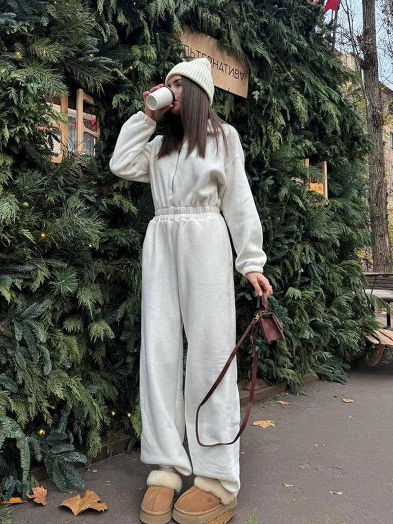 Woman Clothing New Fashion Long-Sleeved Jumpsuit Women'S Casual Semi-Open Elastic Waist Jumpsuit Elegant Woman Jumpsuit
