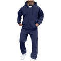 Men'S Track Suit Full Zip Hooded Sweatshirt Sets Matching Wide Leg Cargo Pants 2 Piece Outfit Dark Blue,Xxxl