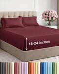 Extra Deep Twin Sheet Set - 4 Piece Breathable & Cooling Sheets - Burgundy