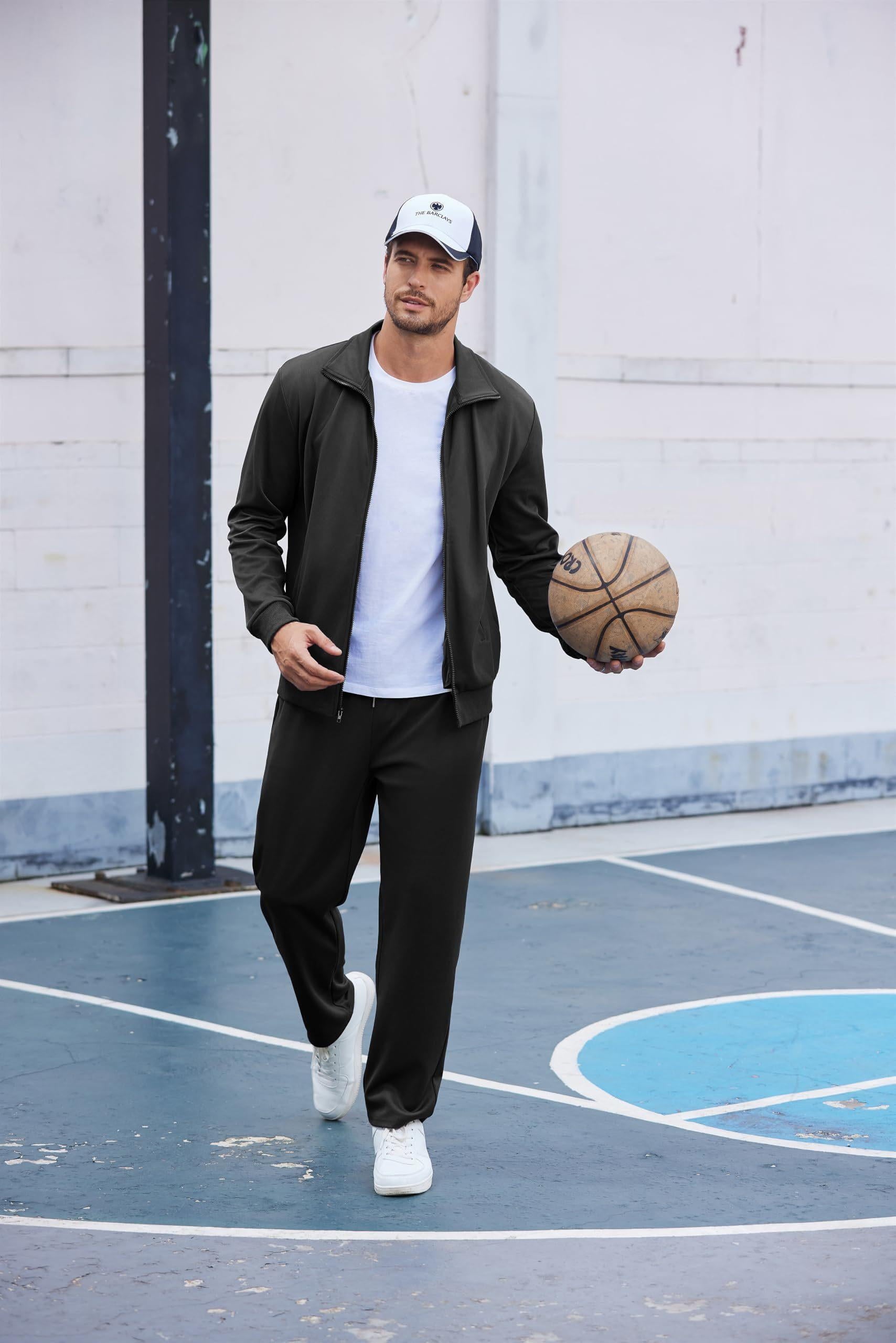 Mens Jogger Sets Casual Full Zip Jogging Sweat Suit Workout Sports Set Sportswear Gym Track Suit