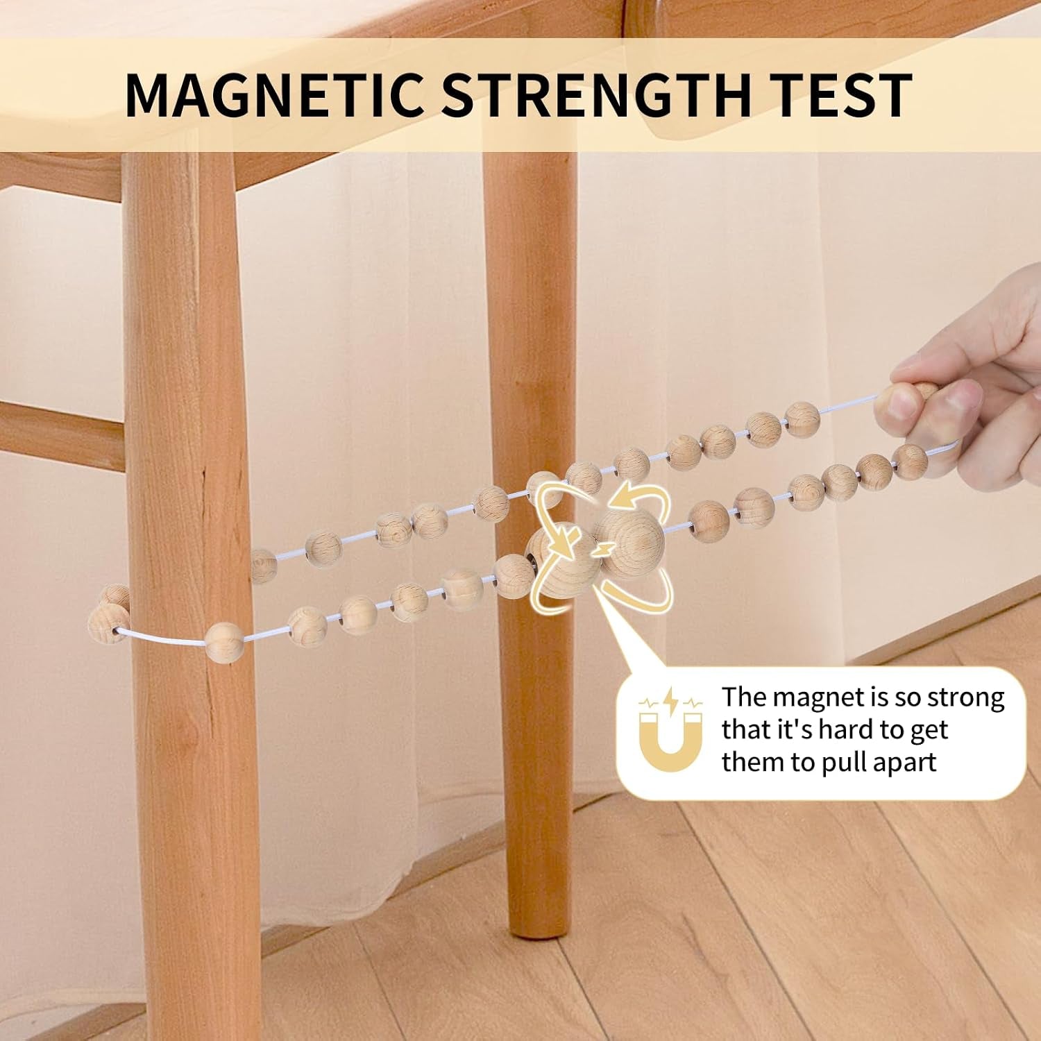 Magnetic Curtain Tiebacks, 4 Pack Wood Bead Curtain Holdbacks
