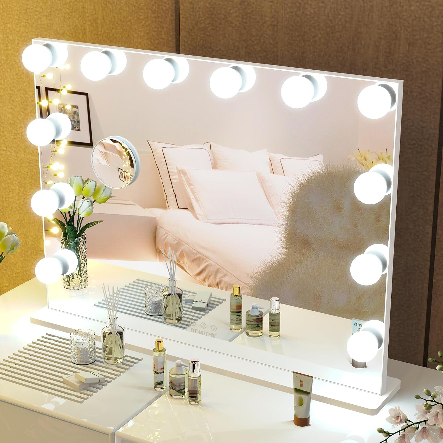 Vanity Mirror with Lights, Touch Control, 28.3 X 21.3 Inch White
