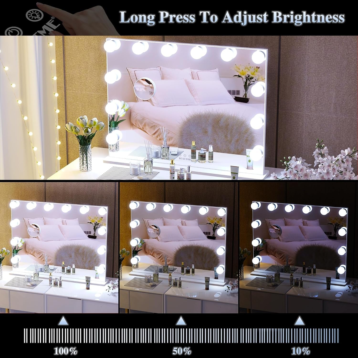 Vanity Mirror with Lights, Touch Control, 28.3 X 21.3 Inch White