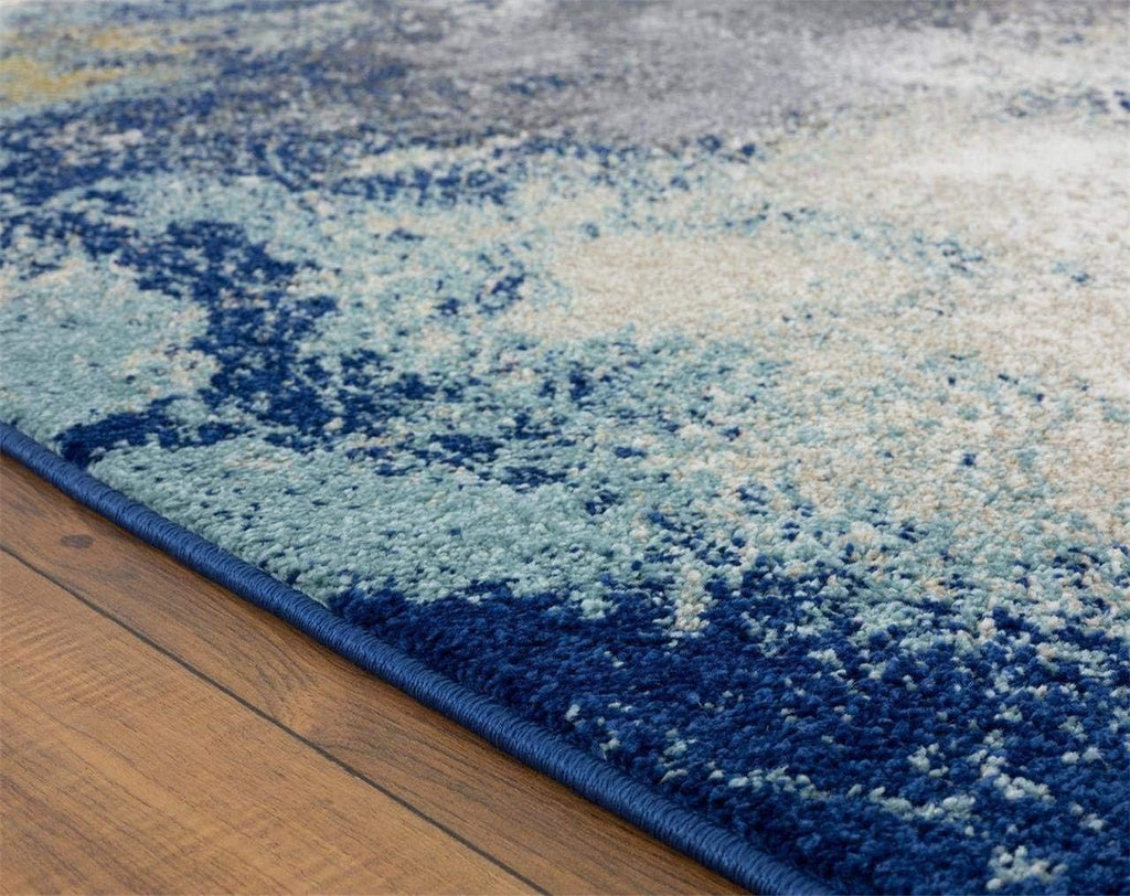 Modern Abstract Medium Pile Area Rug Blue 2X3