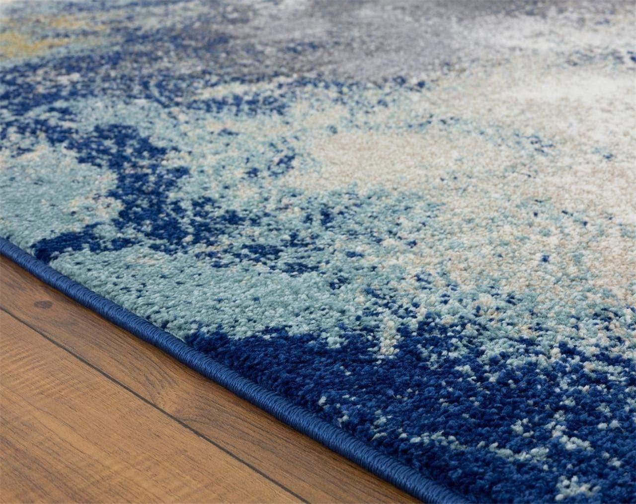Modern Abstract Medium Pile Area Rug Blue 2X3