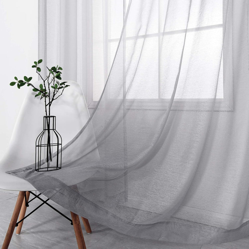 Silver Sheer Curtains, Luxury Curtain for Living Room Bedroom, Light Grey Grommet Backdrop Curtains for Party, 52 X 84 Inch Length, 2 Panels Set, Gray