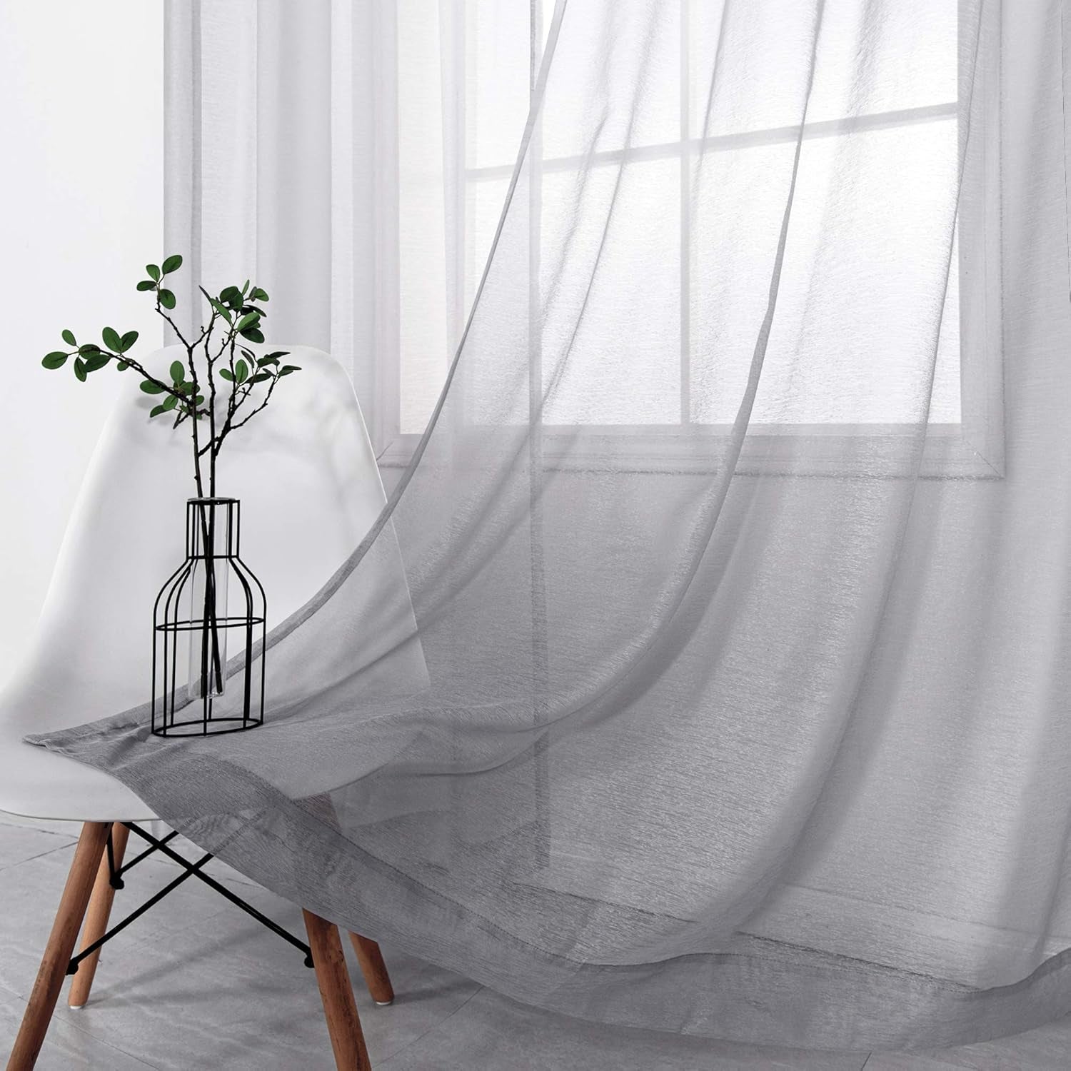 Silver Sheer Curtains, Luxury Curtain for Living Room Bedroom, Light Grey Grommet Backdrop Curtains for Party, 52 X 84 Inch Length, 2 Panels Set, Gray