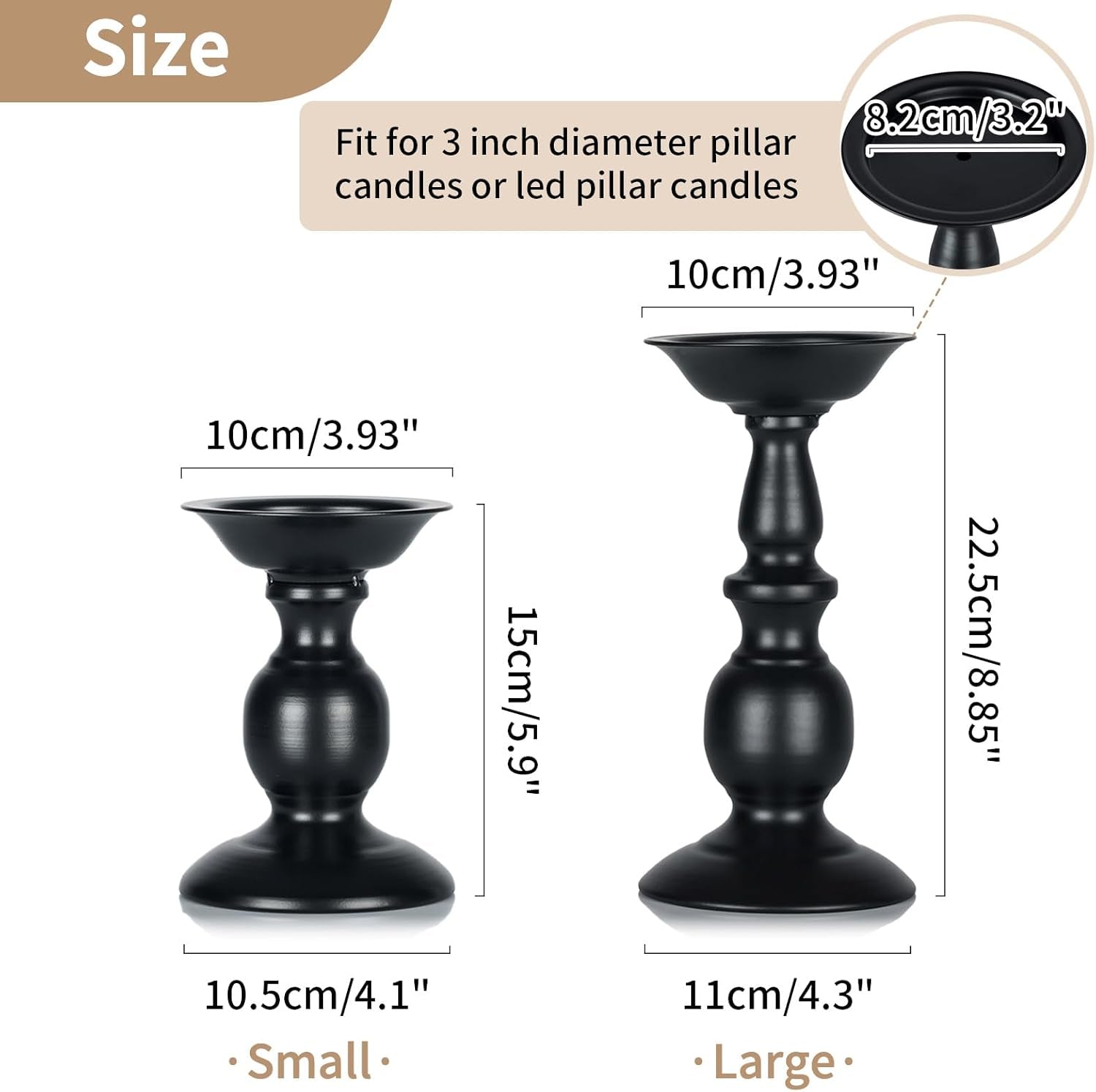 Black Candle Holder for Pillars: Rustic Metal Candle Stands Set