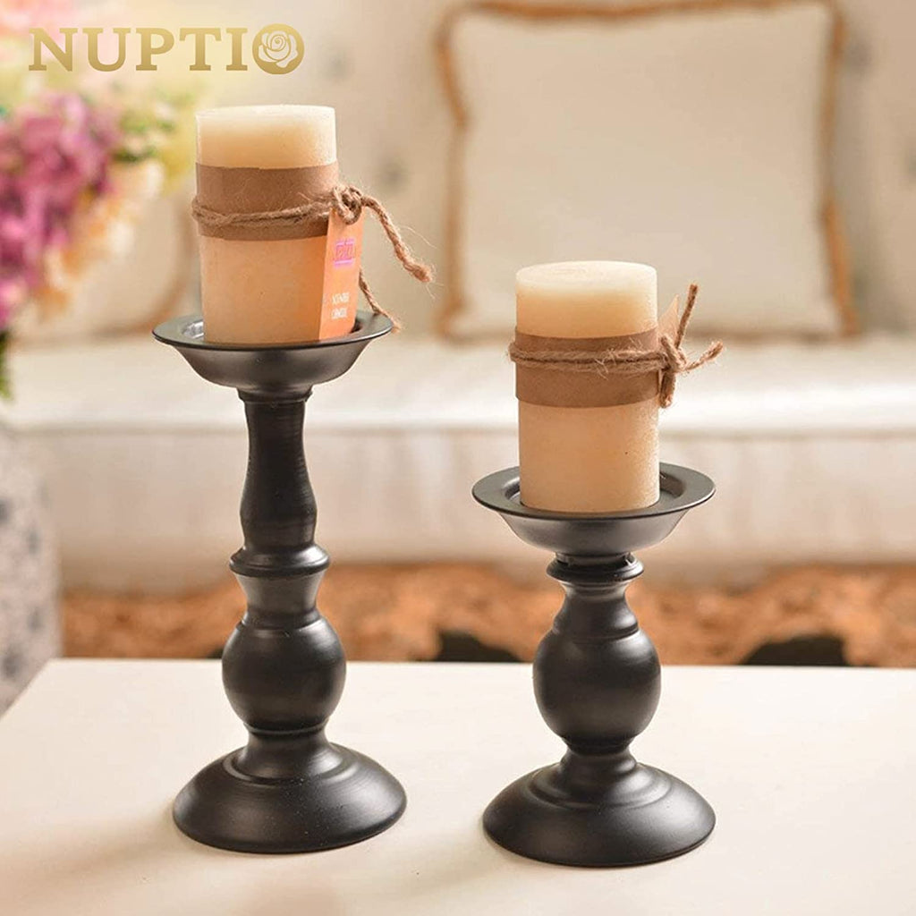 Black Candle Holder for Pillars: Rustic Metal Candle Stands Set