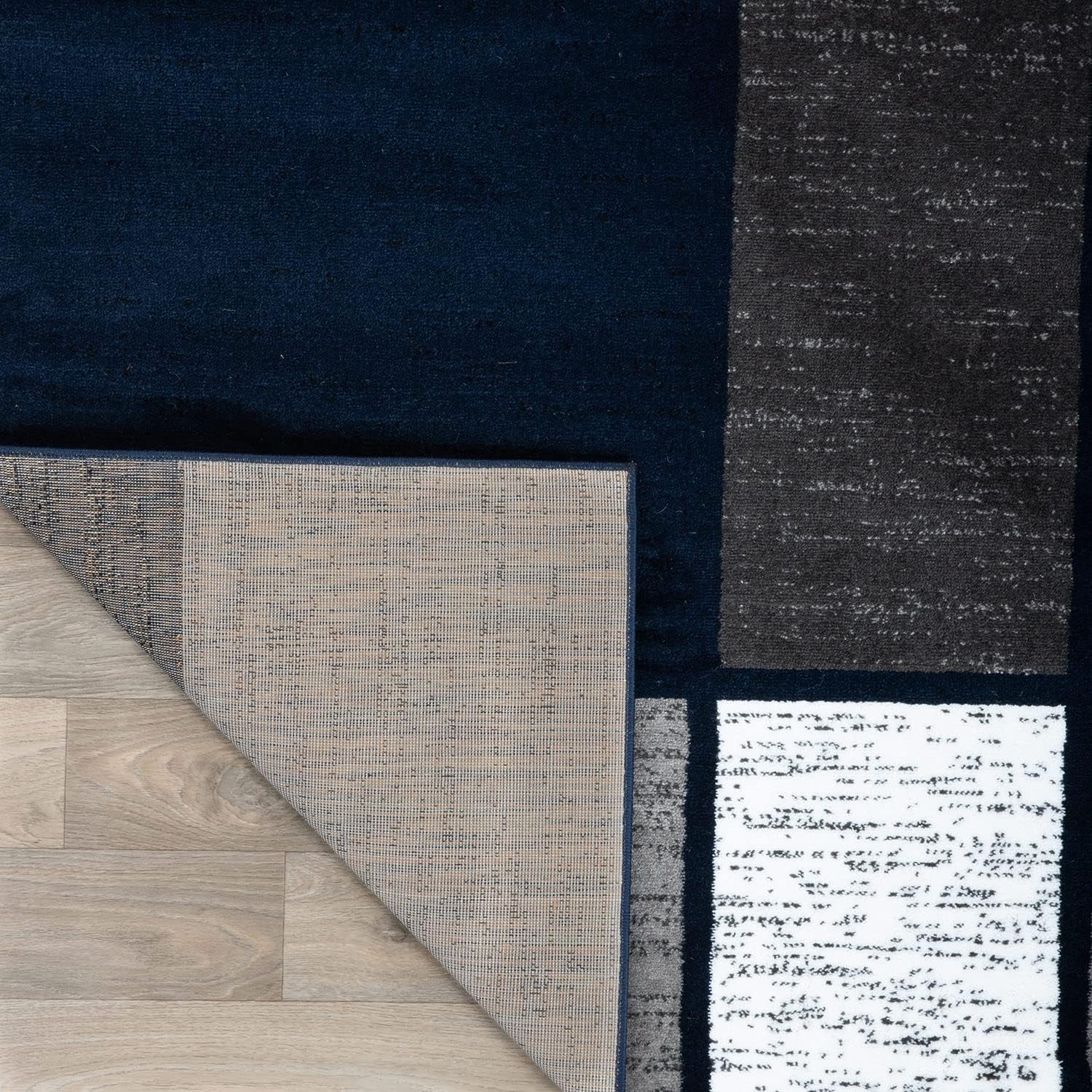 Geometric Boxes Modern Large Fade-Resistant Area Rug Navy 10' X 14'