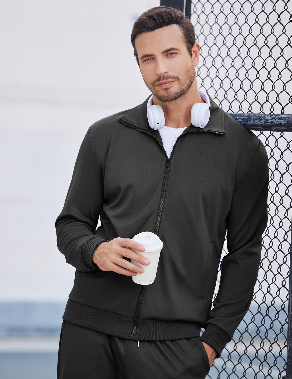 Mens Jogger Sets Casual Full Zip Jogging Sweat Suit Workout Sports Set Sportswear Gym Track Suit